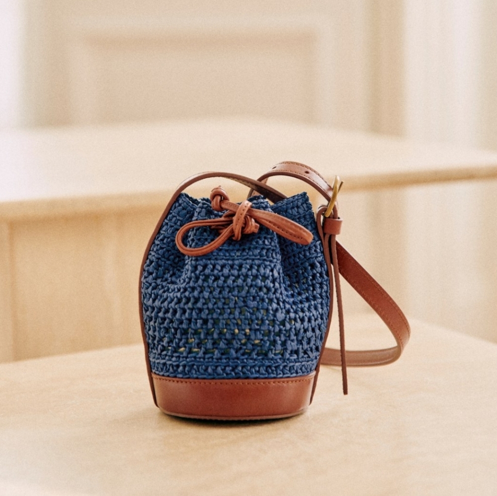 Sezane Nano Farrow Bucket Bag - Blue and Brown